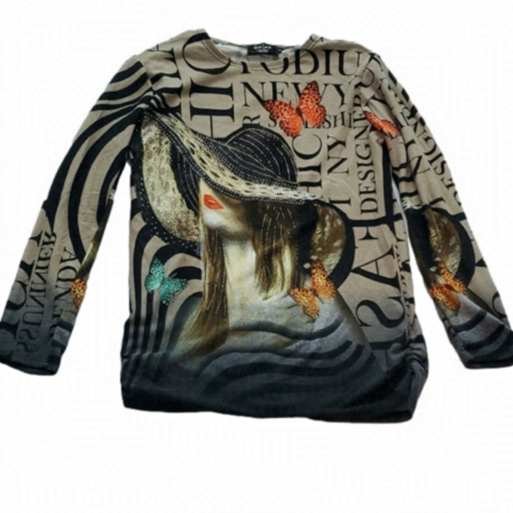 RED CORAL Butterfly Couture Long Sleeve Shirt with Rhinestones